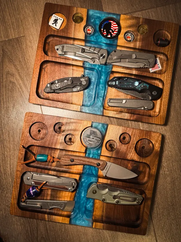 Two Showcase Trays with teal resin crosses