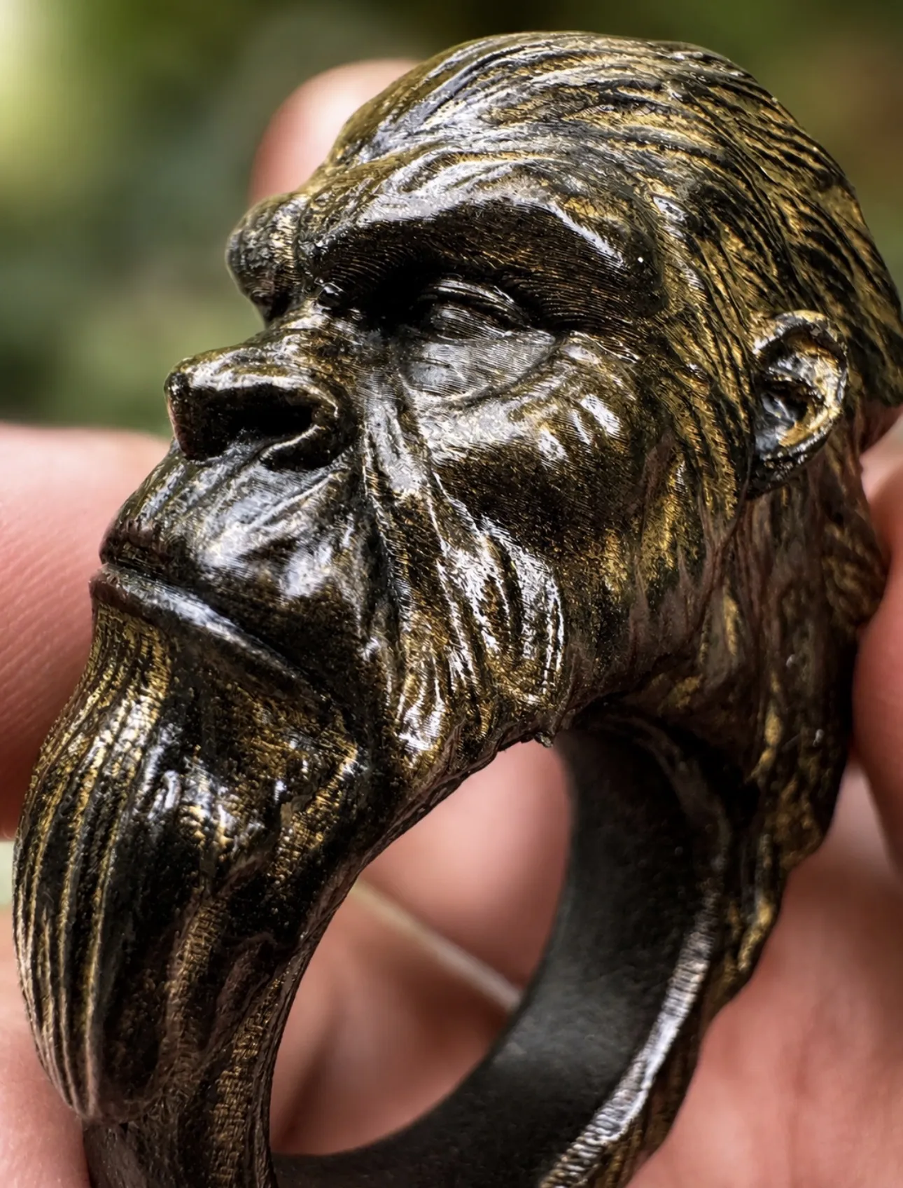 Hand painted bronze Sasquatch head knuck