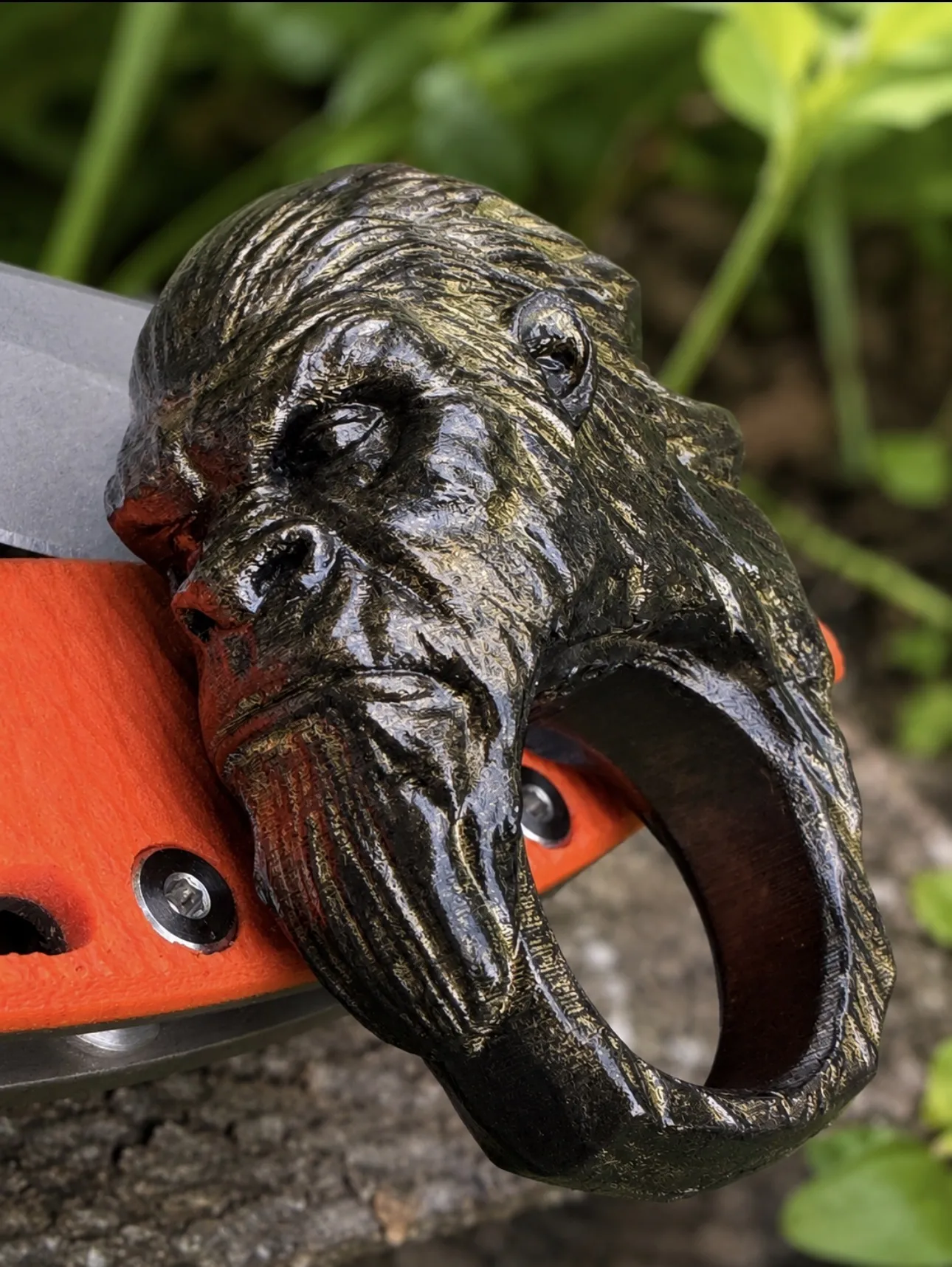 Hand painted bronze Sasquatch head knuck